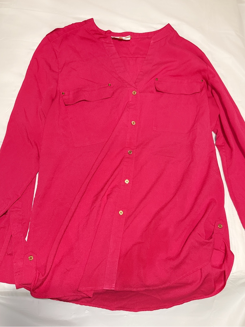 Calvin Klein Fuchsia Button-Down Shirt with Gold Buttons